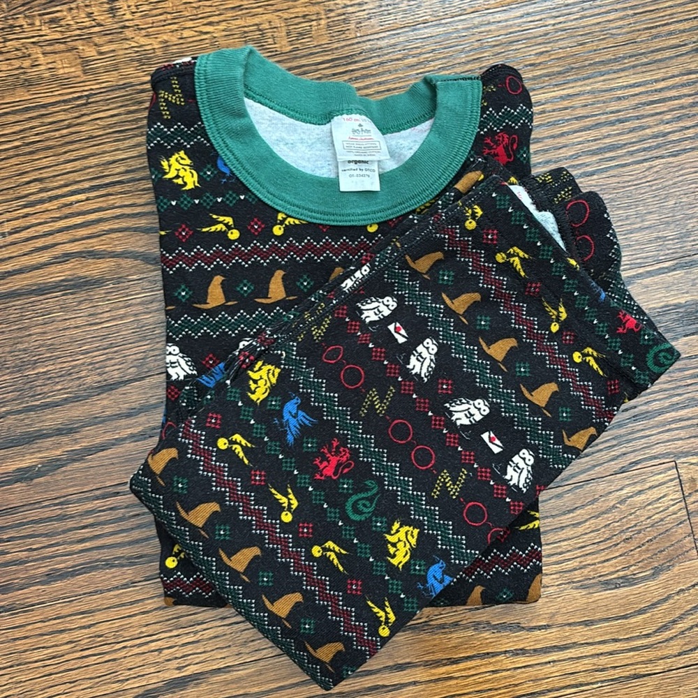 Hanna Andersson Harry Potter Youth 14 Holiday Black Pajama Set Fair Isle Unisex